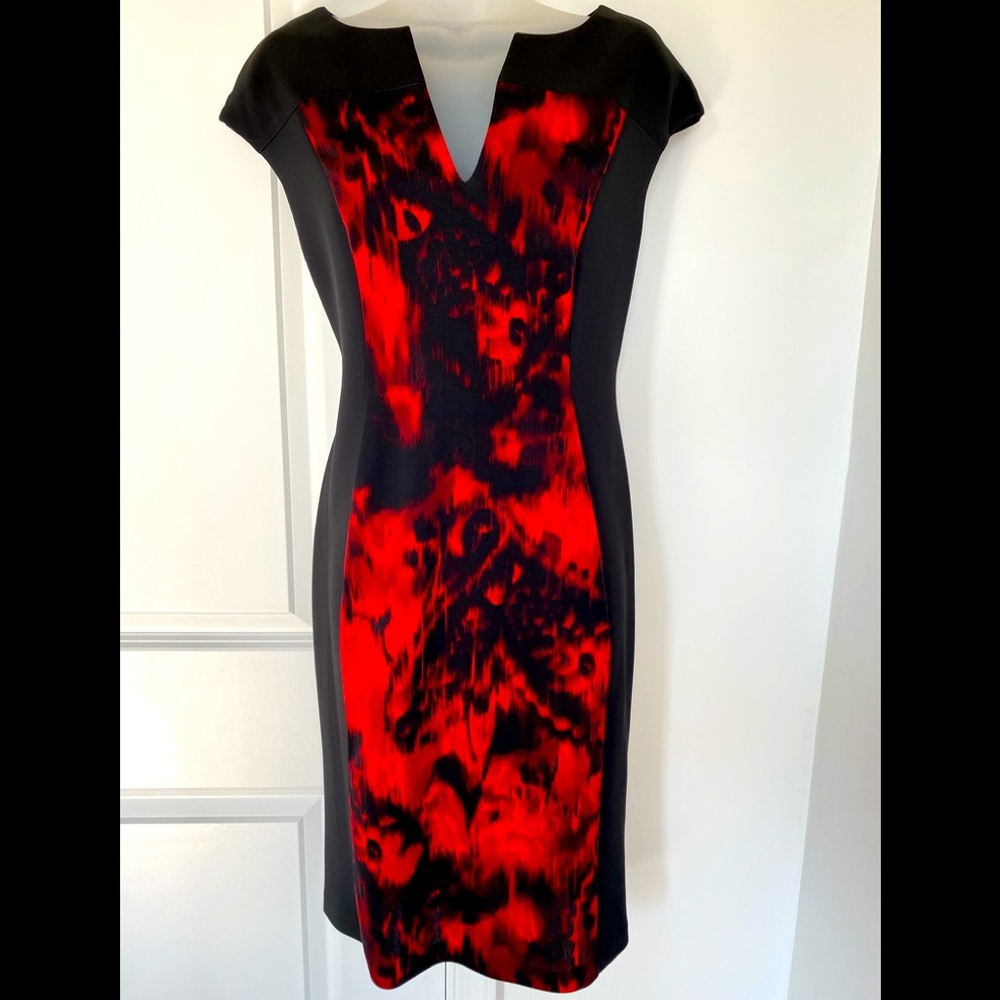 Black and red fitted dress with v neck